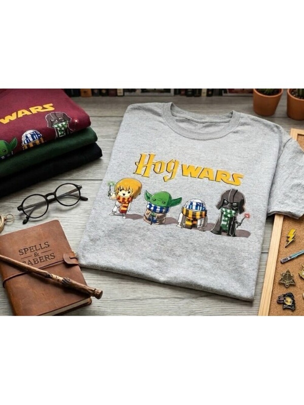 Harry Potter Star Wars Mashup (Hog Wars) Hogwarts Gray Adult 2XL SS Shirt A1003